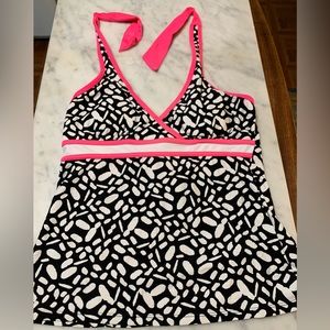 Women's Halter Tie Neck Padded Cups Tankini Swim Top Sz 10 Pink/Black ATHLETECH